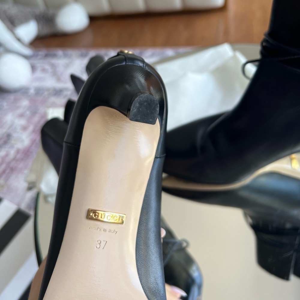 Gucci Double G Logo Leather Lace-up Boots - Picture 2 of 6